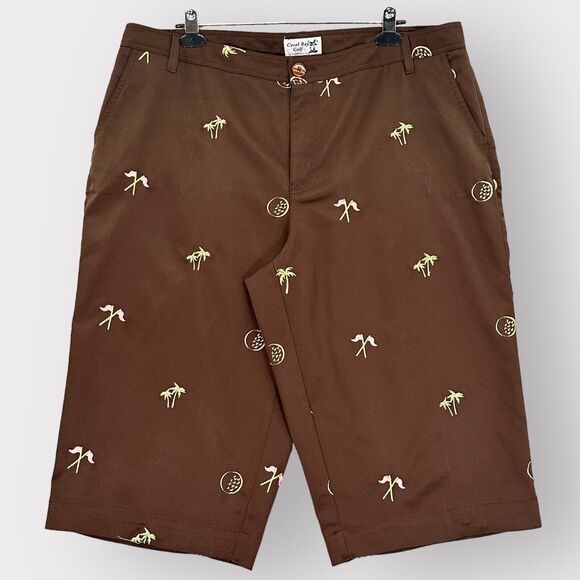Coral Bay Golf Capri Pants Women 18 Brown Tropical Metallic Embroidery i85 - Picture 1 of 12